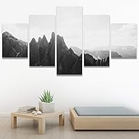 SIGNWIN 5 Panel Canvas Wall Art Monochromatic Mountains for Home Decorations Ready to Hang - 60