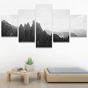 SIGNWIN 5 Panel Canvas Wall Art Monochromatic Mountains...