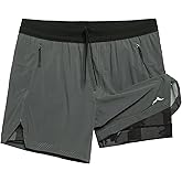 maamgic Mens 2 in 1 Running Shorts 5" Gym Workout Shorts with Zipper Pockets