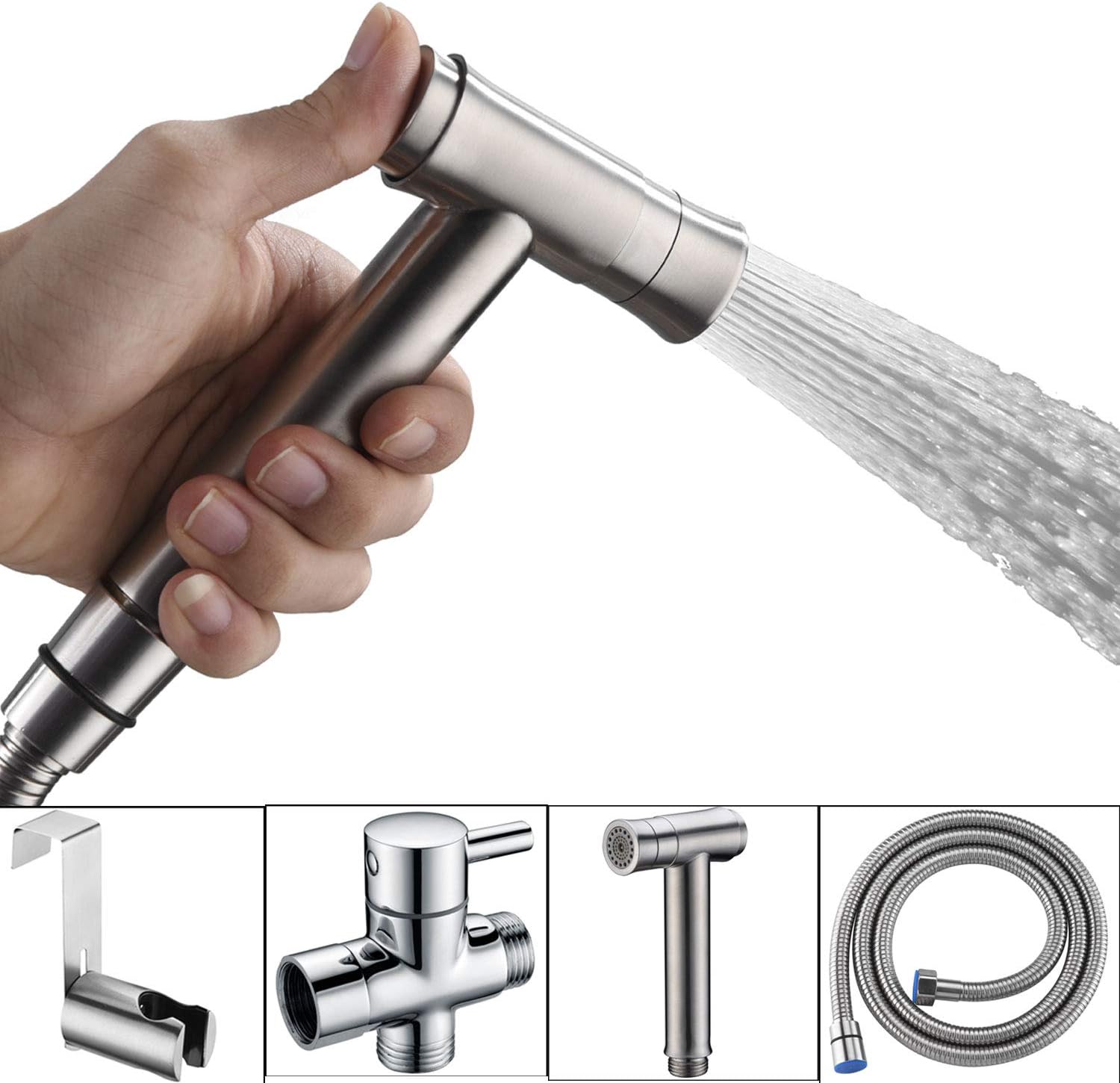 Stainless Steel Cloth Diaper Sprayer Kit Handheld Shattaf Bidet Spray for Toilet with Brushed Nickel Finish and Complete Accessories Adjustable Pressure Control Dual Function (Soft/Jet)