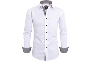 Alimens & Gentle Men's Dress Shirts Long Sleeve Wrinkle-Free Business Casual Button Down Shirt