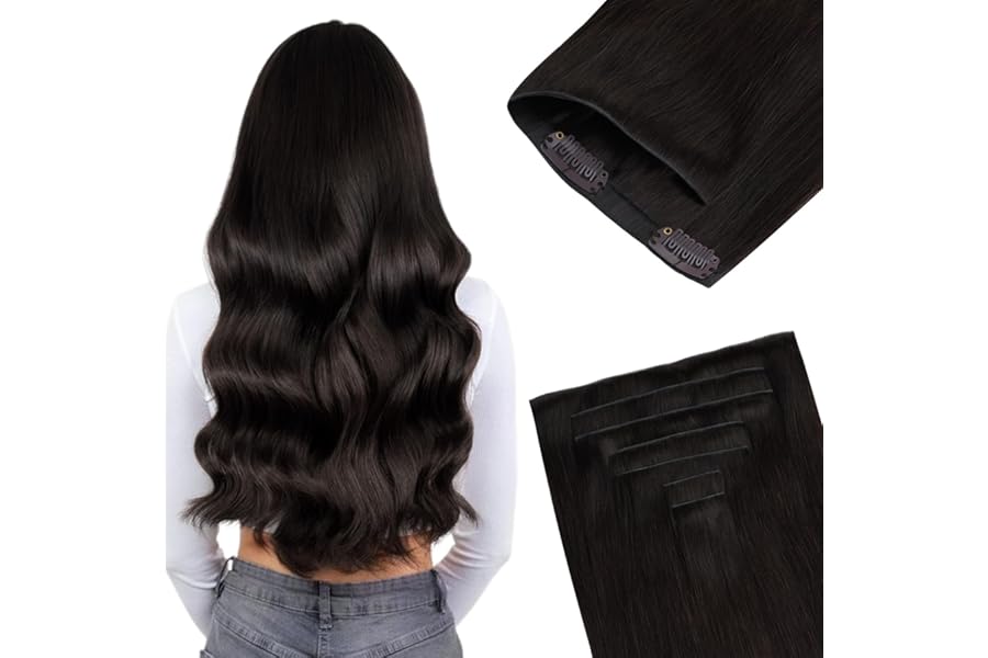 GOO GOO Invisi Edge Clip in Hair Extensions 16inch 130g 7Pcs Injected Seamless PU Clip in Hair Extensions, Virgin Real Human Hair, 2 Dark Brown