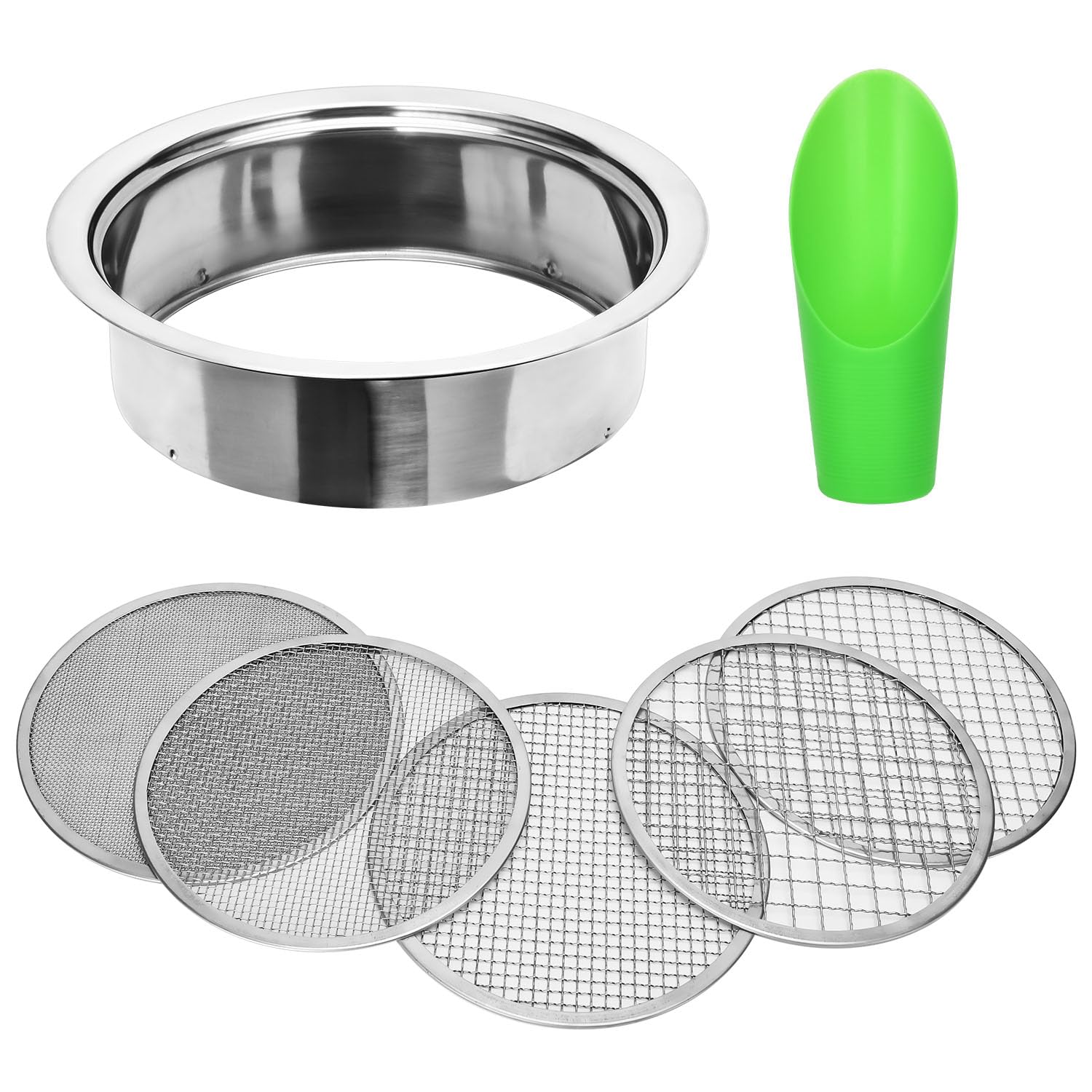 Photo 1 of Soil Sieve Set Garden Soil Sifter Stainless Steel Mesh Sifter,Compost Sifter with 1,3,6,9,12mm Sieve Mesh and Bonsai Soil Scoop