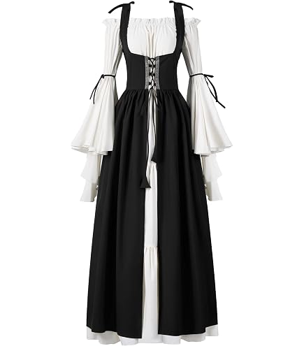 Tyqchl Women's Medieval Peasant Corset Dress Set Vintage Renaissance Faire Two Piece Dress with Belt(Green,S) : Clothing, Shoes & Jewelry
