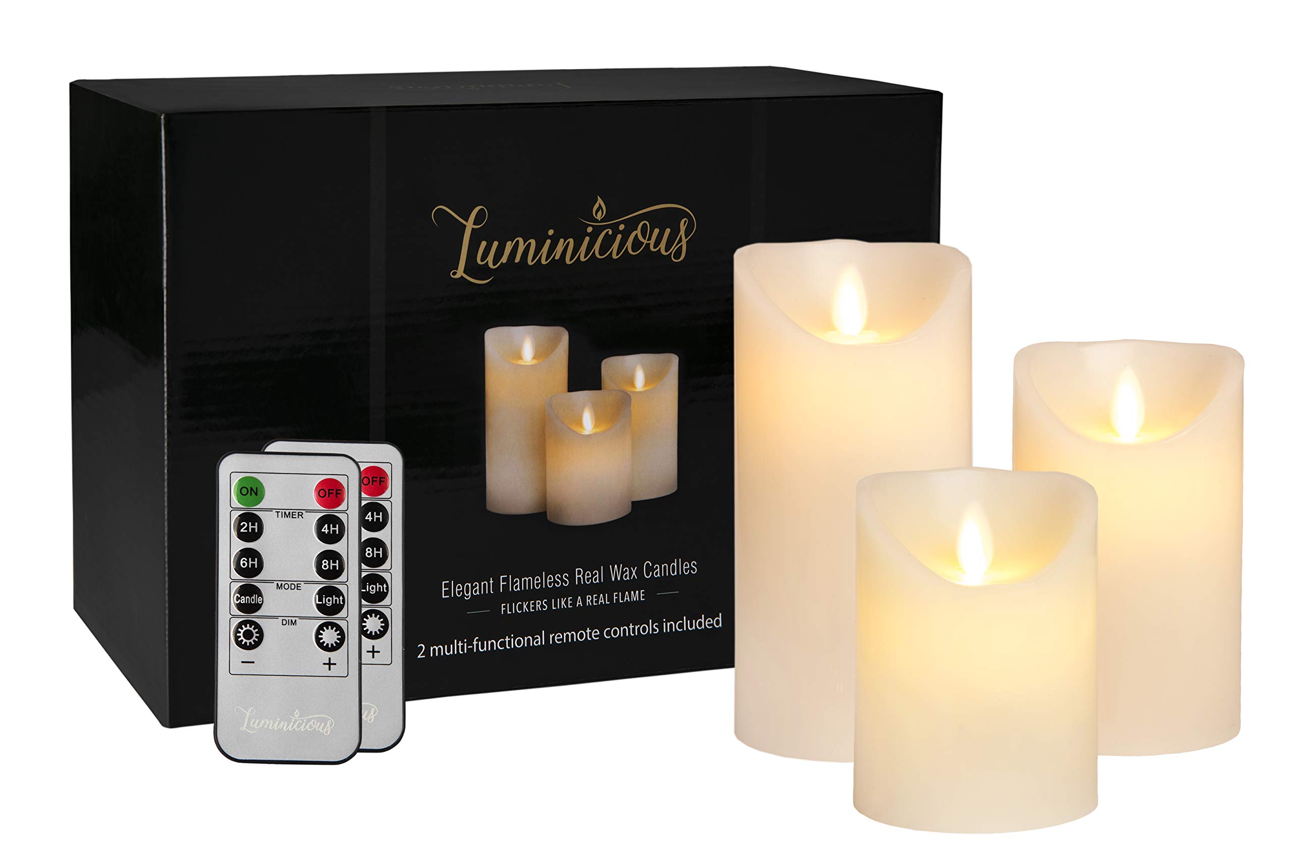 LED Candles Flameless Flickering Battery Operated Electric Pillar Candle with Realistic Flicker Moving Flame with 2 Remote Controls & Timer, Real Wax Ivory Decorative Home Decor Gift for Women & Men