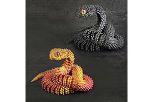 WUQIREN 2PCS 18'' 3D Printed Snake,3D Printed Animals,Like Movable Snake Realistic Slithering Design,(Black-Gold and Red-Gold)