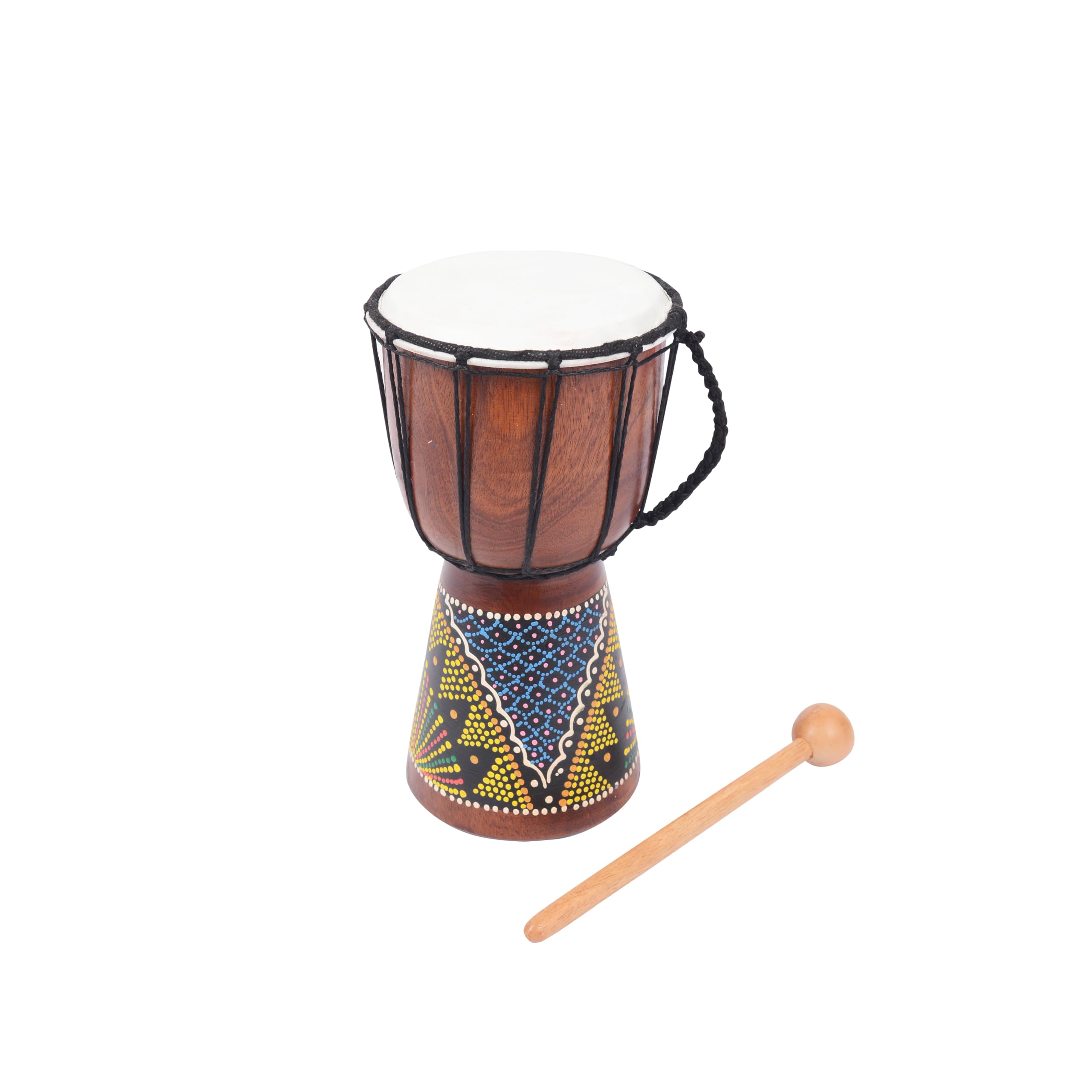 25cm Childrens' Painted African Djembe Drum Handmade with Mahogany - 5.5" diameter, includes free drum stick