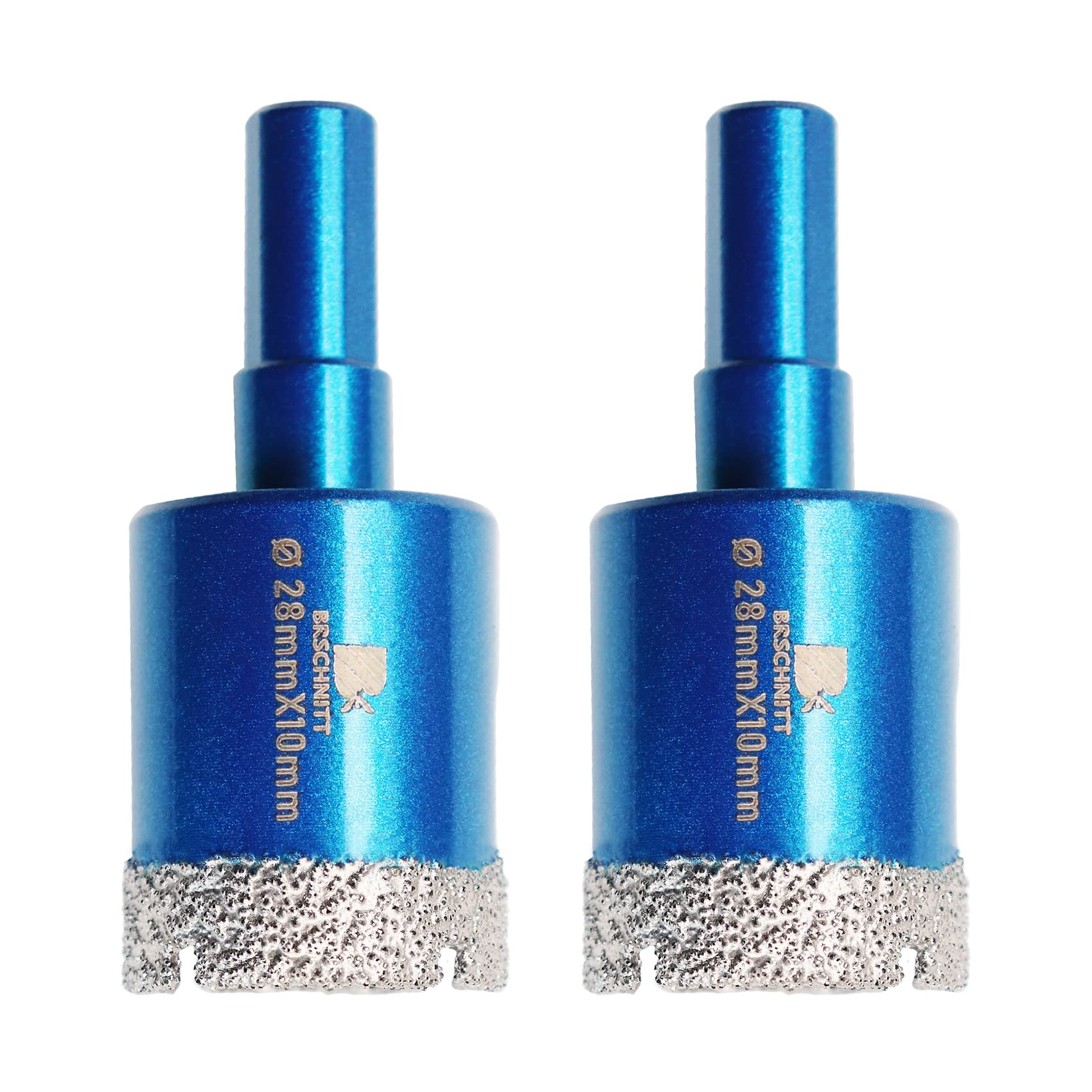 Dry Diamond Core Drill Bit Set,BRSCHNITT 2pcs/pack 28mm Diamond Hole Saw Core Drill Bit with Triangle Shank for Porcelain Tile Ceramic Stone Granite Marble