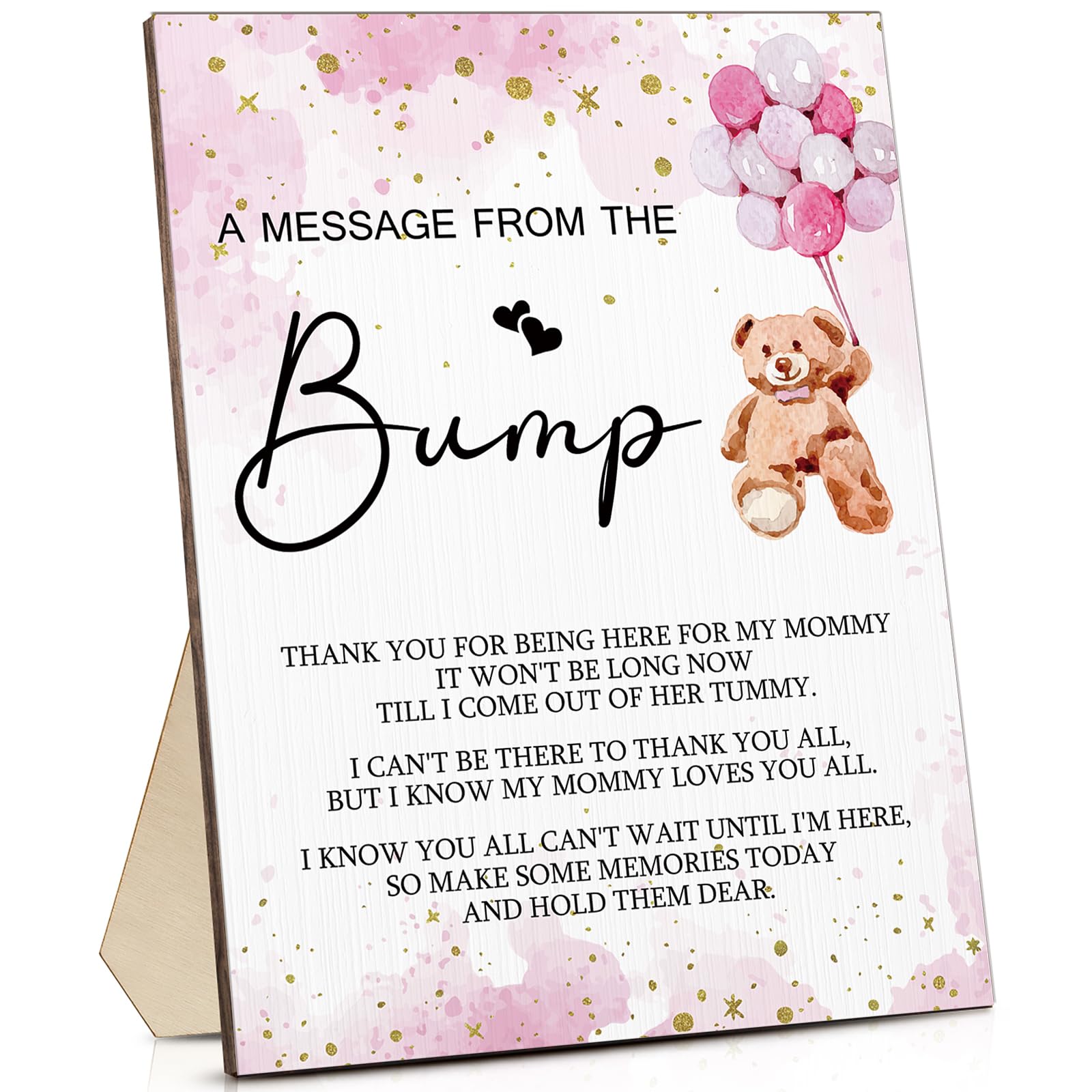 Photo 1 of Roowest Cool Baby Shower Tabletop Decoration a Message from the Bump Wooden Baby Shower Games Sign Greenery Cute Gender Reveal Party Thank You Sign, 11.2 x 8.66 Inches(Girl Bear)