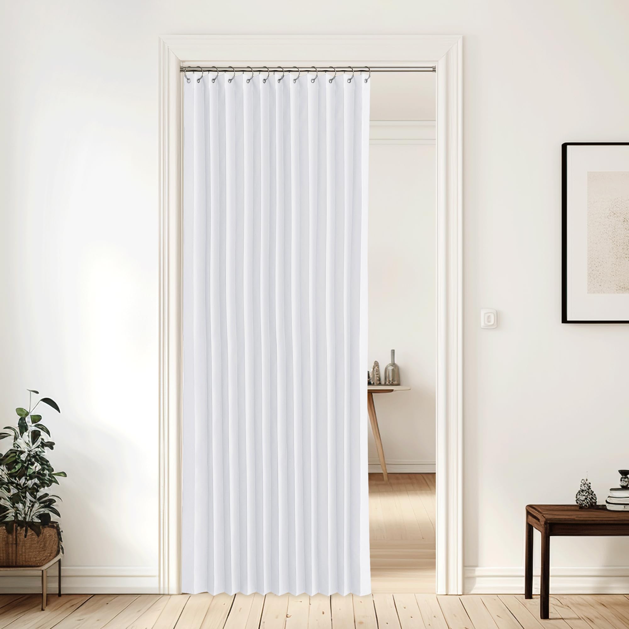 Photo 1 of NICETOWN Bedroom Curtains - Home Decor Thermal Curtain Panels Room Darkening Accordion Window Drapes with Hooks for Closet, Doorway Window Covering, 60 W by 80 L, Pure White, 1 PC
