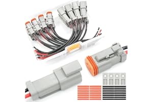 ALFOCI 8 Set 2 Pin DT Deustch Waterproof Connector Automotive Electrical Butt Connector 16AWG Wire Harnesses Connectors Kit with Heat Shrink Tubing for Car Boat Truck, 8 Kits (A- 2Pin Wiring 8Pair)…