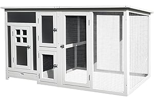 PawHut 63" Outdoor Chicken Coop Wooden, Chicken Cage with Run Area, Nesting Box, Hen House with Waterproof Roof, Removable Tray
