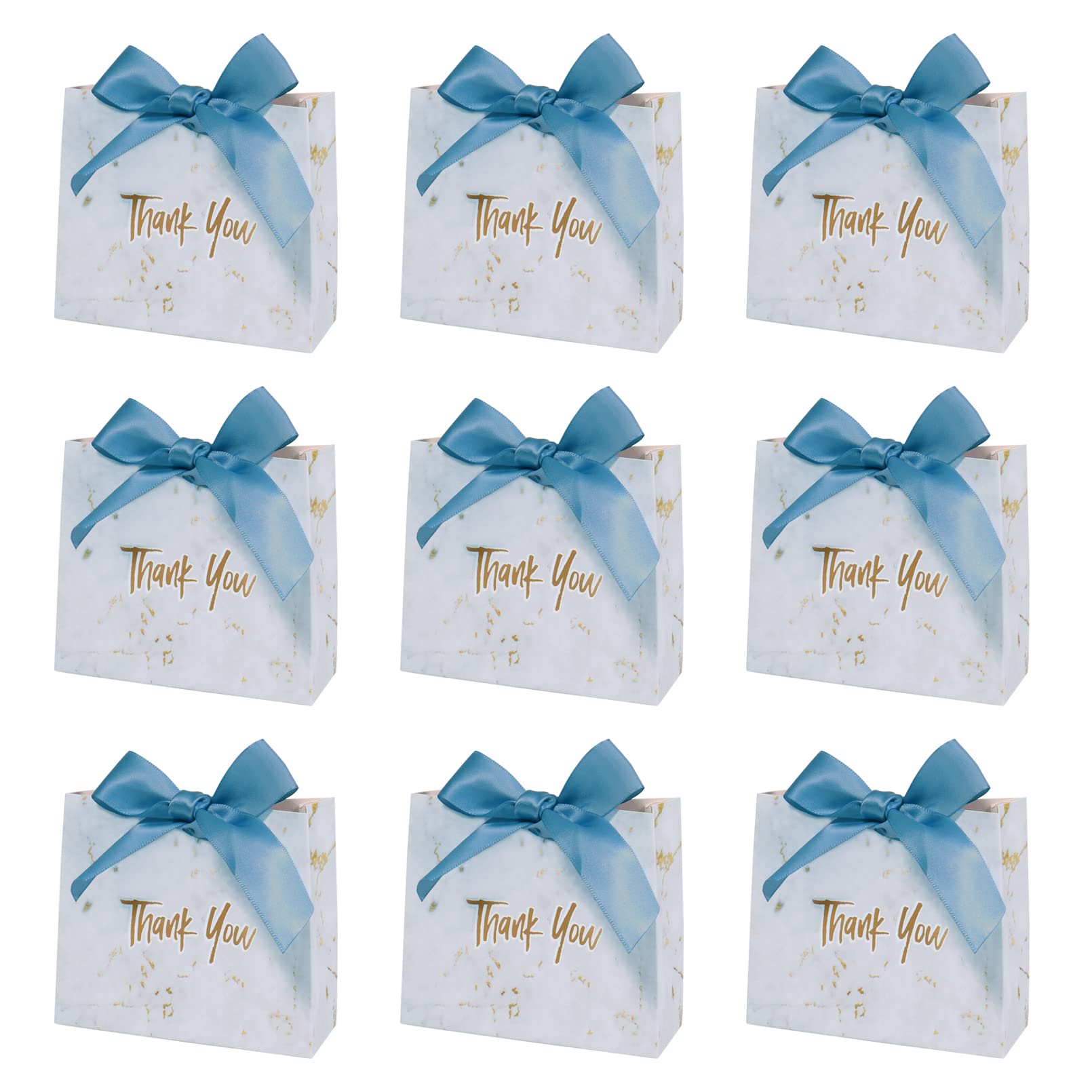 24Pcs Thank You Gift Bags with Bow Ribbon Small Paper Gift Bags Favour Bags for Wedding Party Birthday Party Baby Shower, Blue