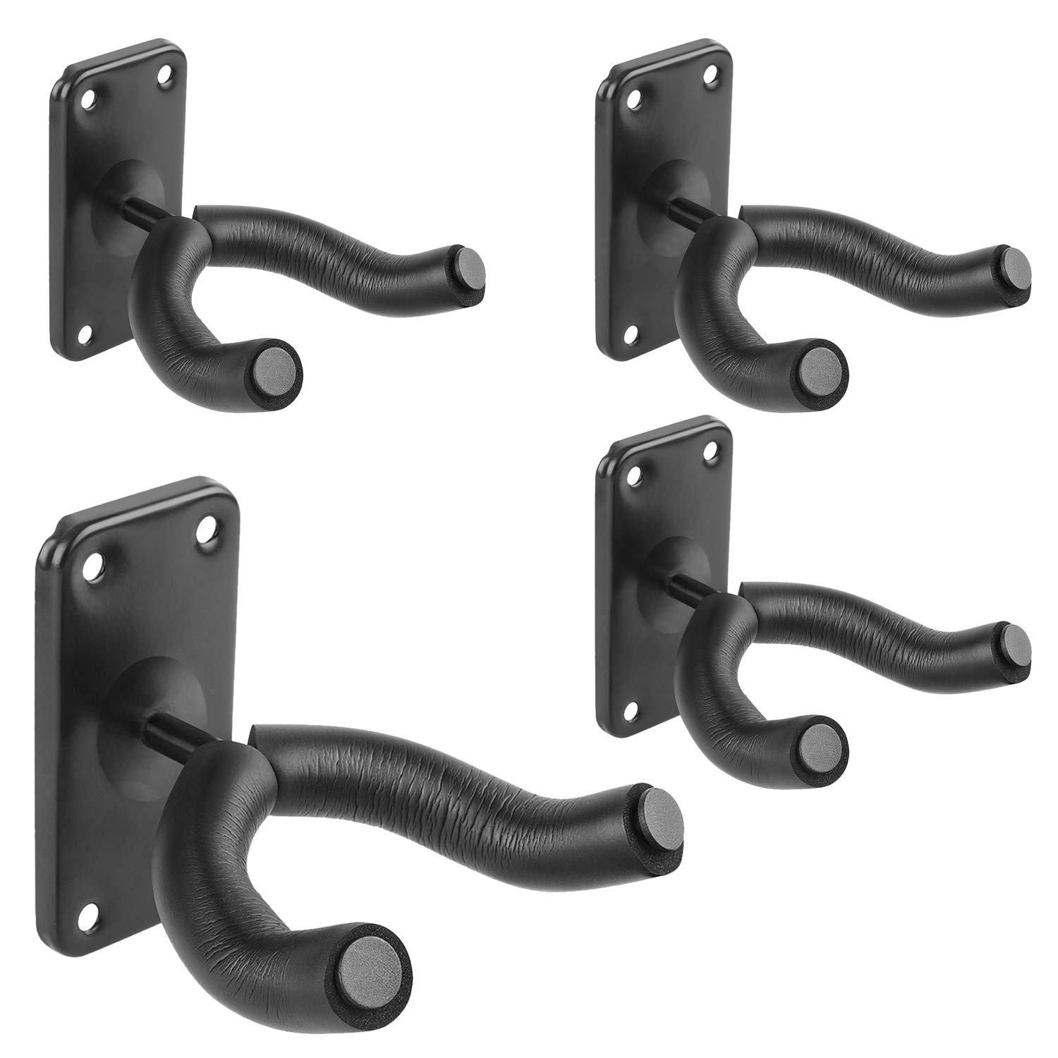 Flexzion Guitar Hanger, Wall Mount Bracket Hook Holder Display Rack Hook w/Foam Covered Yoke Fork for Electric Acoustic Guitar Mandolin Banjo Bass Musical Instrument Home Studio (4 Pack)
