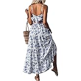 Floerns Women's Floral Bowknot Back Cami Maxi Dress Sleeveless Ruffle Tiered Dresses