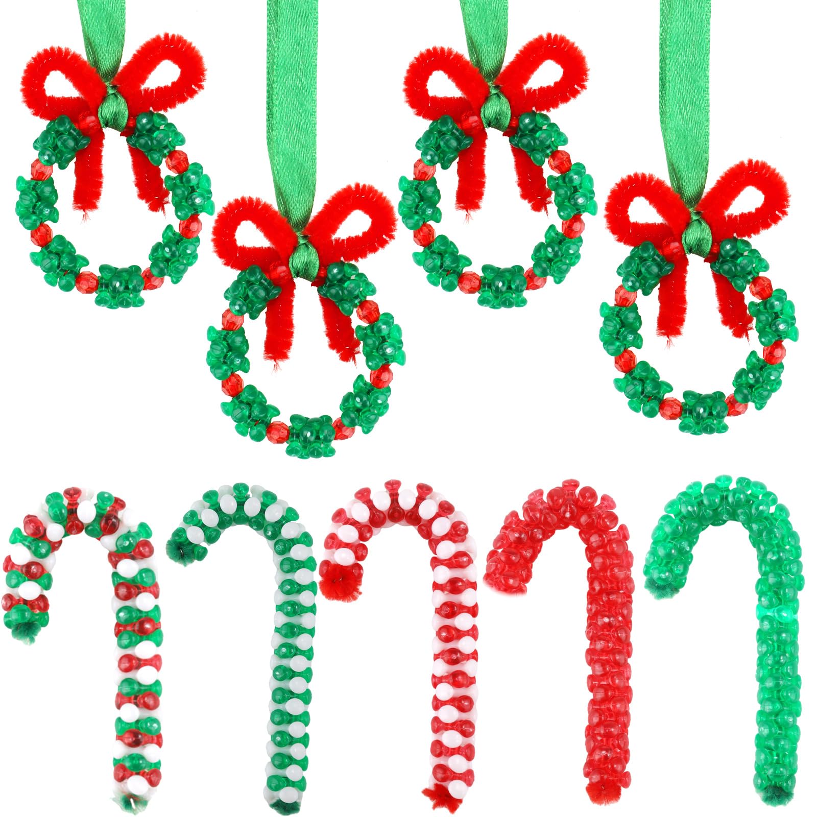 lasuroa 39pcs Christmas Beaded Ornament Kit, Christmas Decoration Craft Kits Tri-Shaped Beads DIY Christmas Beaded Craft Kit for Christmas Party Christmas Tree Wreath Candy Cane Hanging