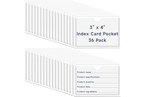 Mauproy 36Pcs Adhesive 3" x 4" Index Card Pockets, Clear Label Holders with Top Open for Loading, Plastic Pocket Sleeves for Organizing Storage Bins, Library Cards, Shelves