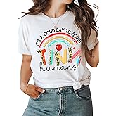 Teacher Gifts Shirt for Women's Teacher Tshirts It's a Good Day to Teach Letter Print Rainbow Graphic Tee Casual Tops (S)