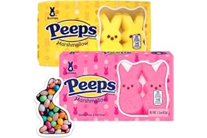 Okie Dokie Trading Co. Easter Bunny Sticker Bundled with Peeps Marshmallow Bunnies (4 Count x 2, Yellow/Pink)