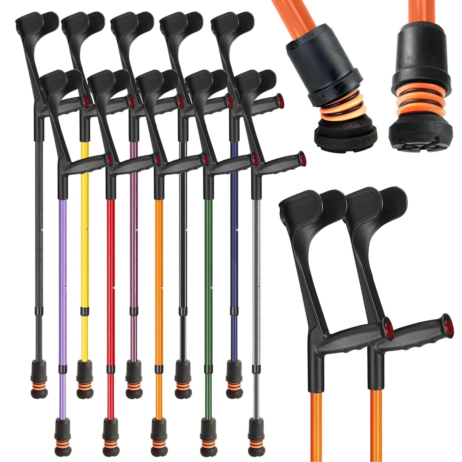 Flexyfoot Shock Absorbing Soft Grip Adjustable Crutches - Pair - Orange | Improve Safety, Comfort, Grip, Reduce Shocks & Jarring