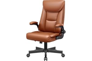 BestEra Executive Office Chair, Leather Ergonomic Office Chair Big and Tall Home Office Desk Chairs with Adjustable Flip-Up Arms Lumbar Support Swivel Computer Chair with Rocking Function(Brown)