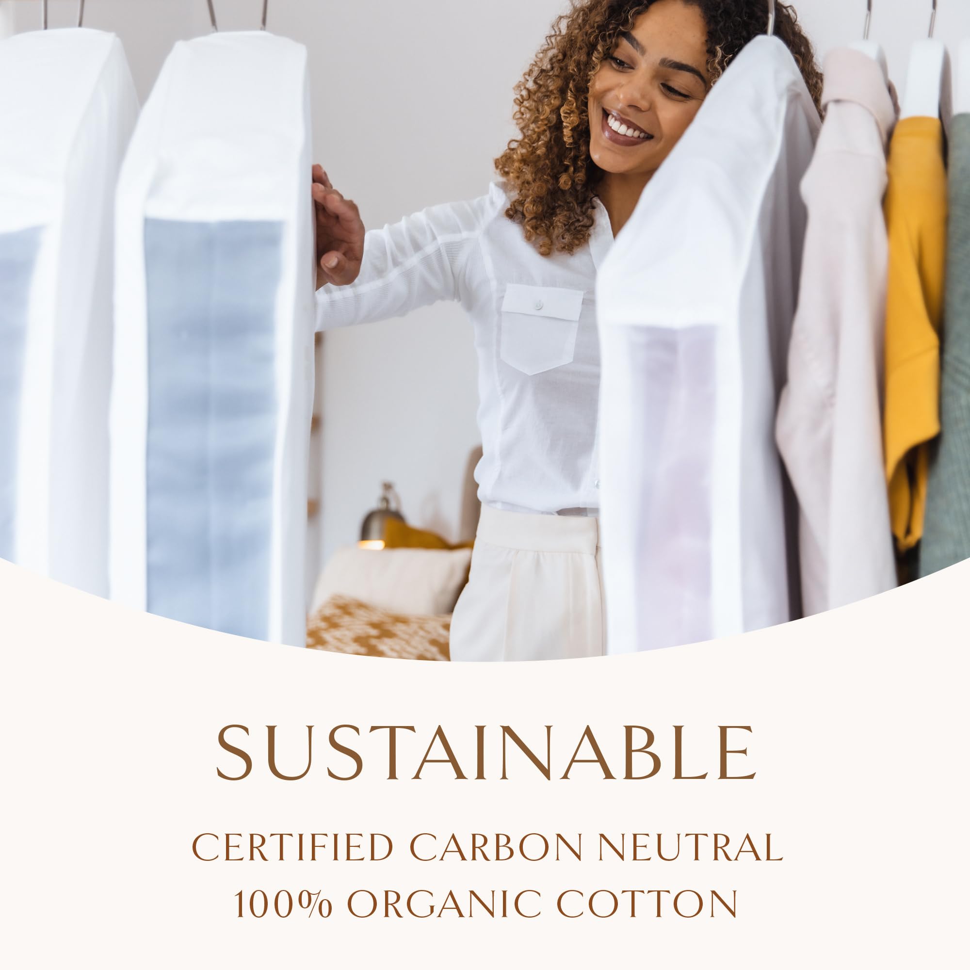 Hayden Hill Luxury Organic Cotton Garment Storage Bag - Short 40 Inch - Breathable Hanging Clothes Bag for Short Dresses, Jackets & Suit Bags for Closet Storage - Certified Carbon Neutral