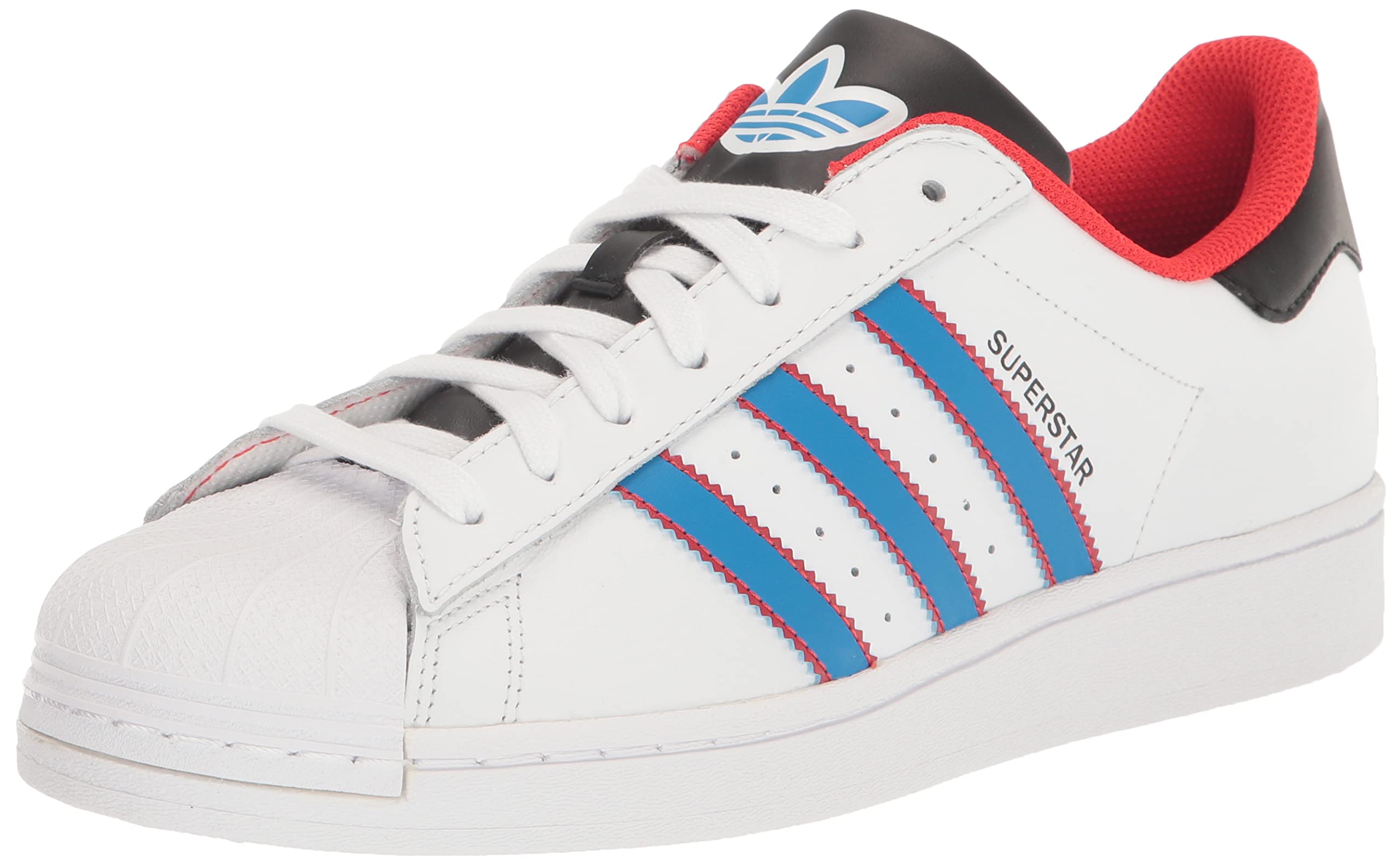adidas Originals Men's Superstar Sneaker, White/Bright Blue/Red, 6.5 Image