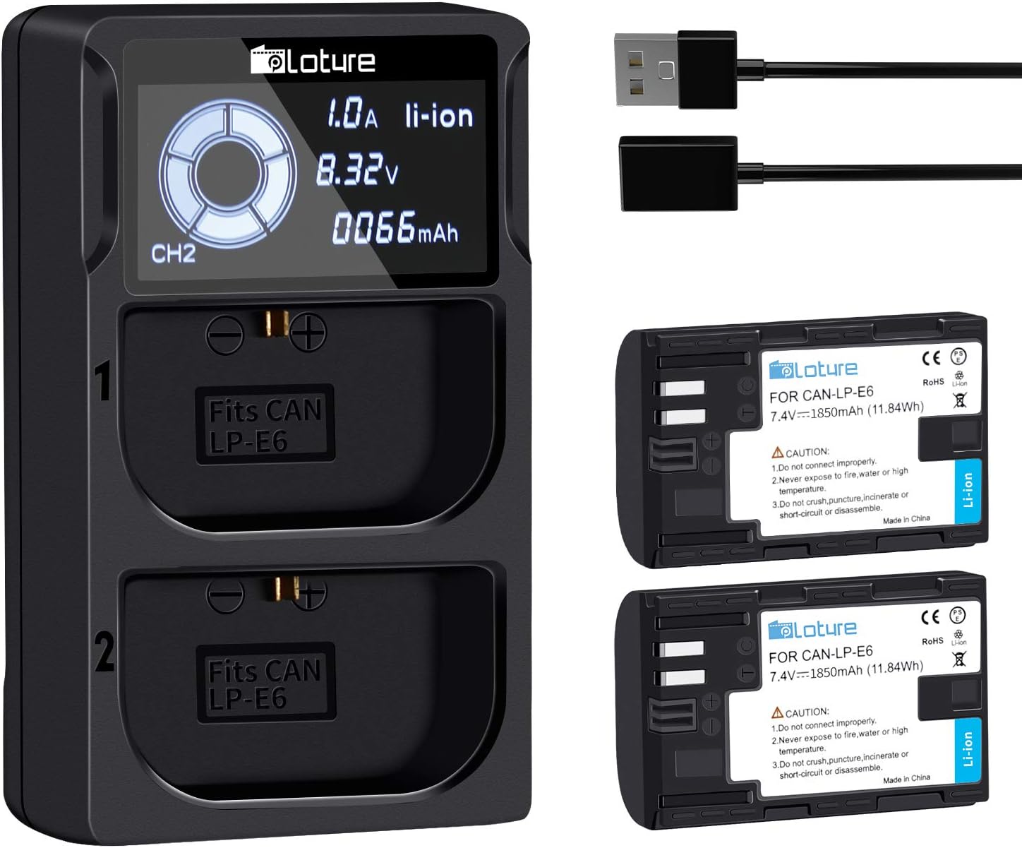 2 Pack Replacement Canon LP-E6, LP-E6N Battery PLOTURE Camera Battery Charge Compatible for Canon EOS 5D/ 6D/ 7D/ 70D/ 60D/ 60Da/7D /BG-E14/BG-E13/BG-E11/ BG-E9/BG-E7/BG-E6 Grips