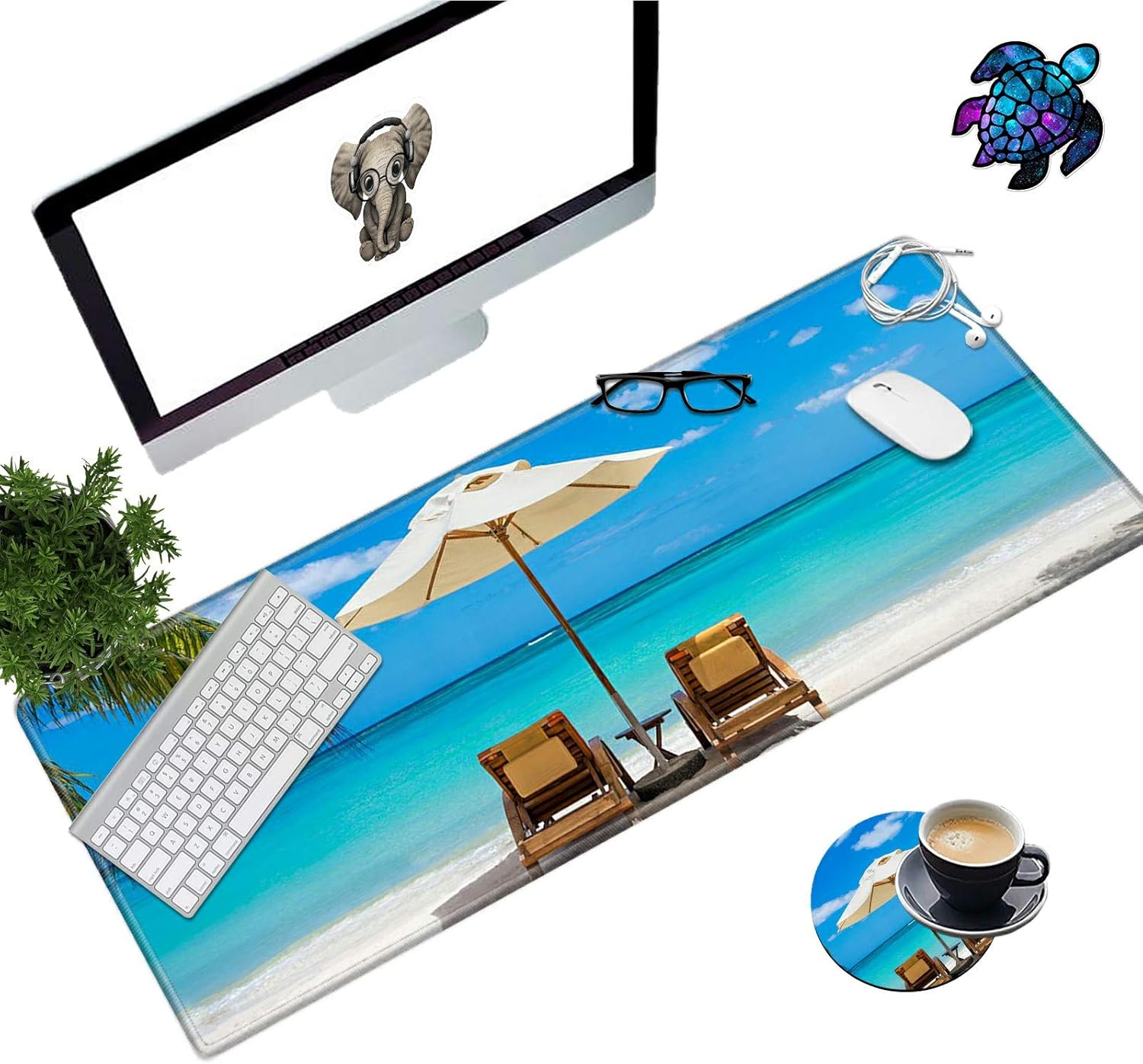 Desk Pad Mat Large Mouse Pad XL Extended Mousepad Gaming with Sea Beach 31.5