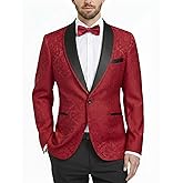YND Men's Floral Tuxedo Suit Jacket, Slim Fit Paisley Blazer, Shawl Lapel with Bow Tie for Party Prom Wedding Dinner