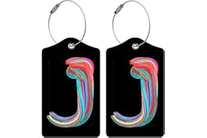 BESTEIOYO 2 Pack Initial Luggage Tag for Suitcase, Colored Letter Unique Leather Bag Tags Identifiers Privacy Cover ID Label with Durable Steel Loop for Women Men Kids Girls Travel, Letter J