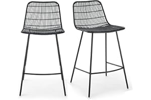 FRITHJILL Rattan Chair, Set of 2 Mid Century Modern Dining Stools, Rattan Wicker High Back Chair