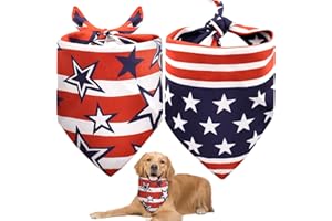 LANLW 4th of July Dog Bandana 2 Pack, American Flag Dog Bandanas, Adjustable Reversible Triangle Dog Scarf Pet Bandana for Small Medium Large Dogs Cats Pets, Holiday Independence Day Party Costumes
