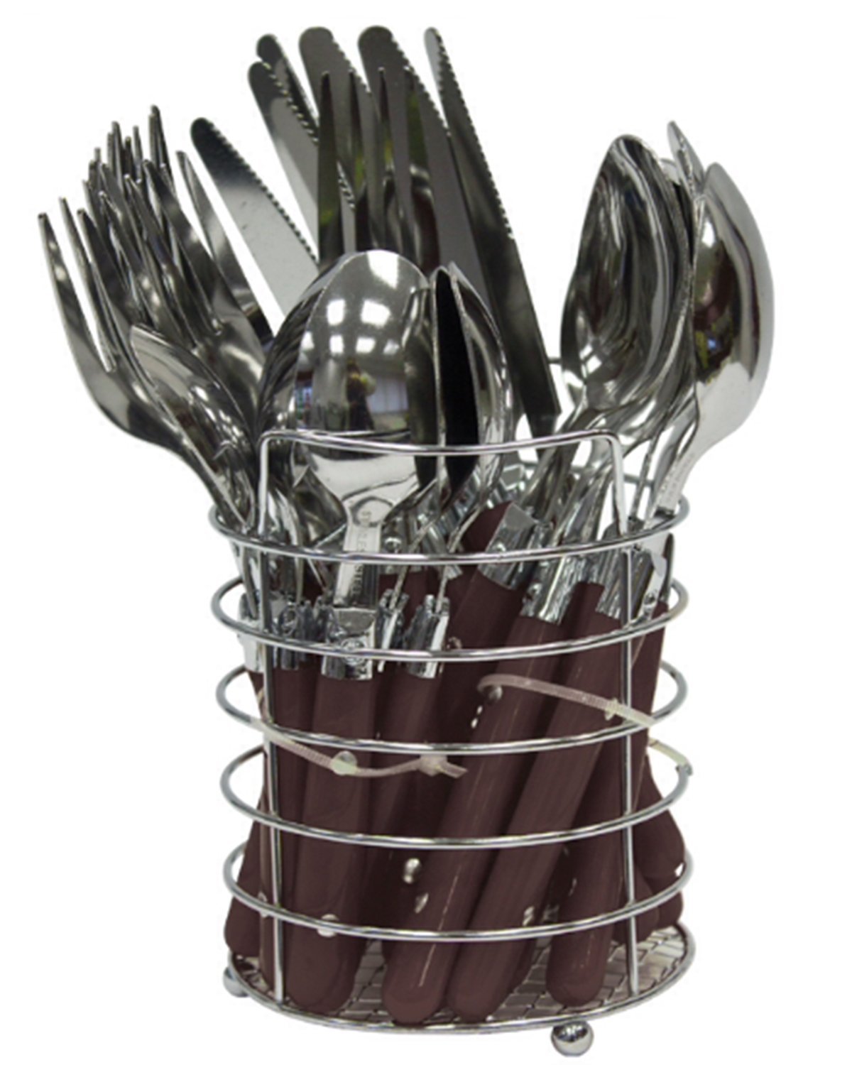 24 Piece Coloured Handle Cutlery Set with Cutlery Holder Stainless