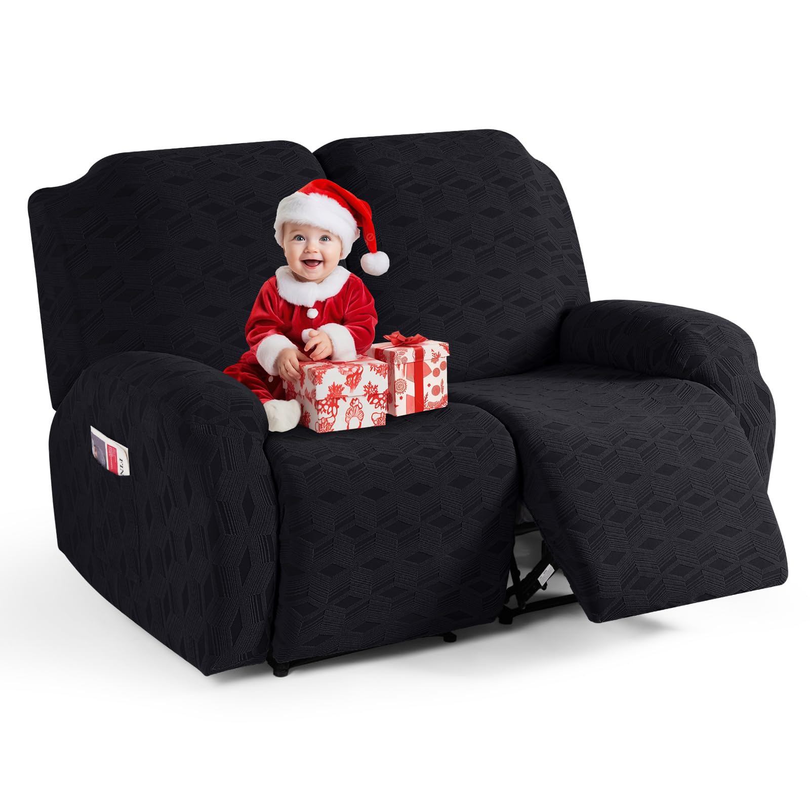 Photo 1 of TAOCOCO Recliner Loveseat Cover, Stretch Jacquard Reclining Loveseat Cover Furniture Protector Sofa Slipcovers 2 Seat Recliner Covers with Elastic Bottom for Kids, Pets (Black)