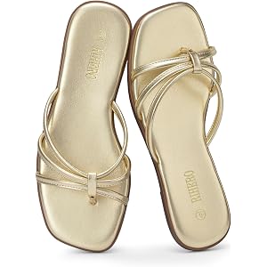 Rihero Women's Flip Flops Multi-Strap Square Toe Flat Sandals | Trendy Strappy Flat Slides, Minimalist Knot Design, Lightweig
