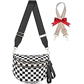 X-KIDS Checkered Crossbody Bag Bum Bags for Women Large Nylon Checkered Purse Fanny Packs Sling Bag, Bonus with a Extra Strap