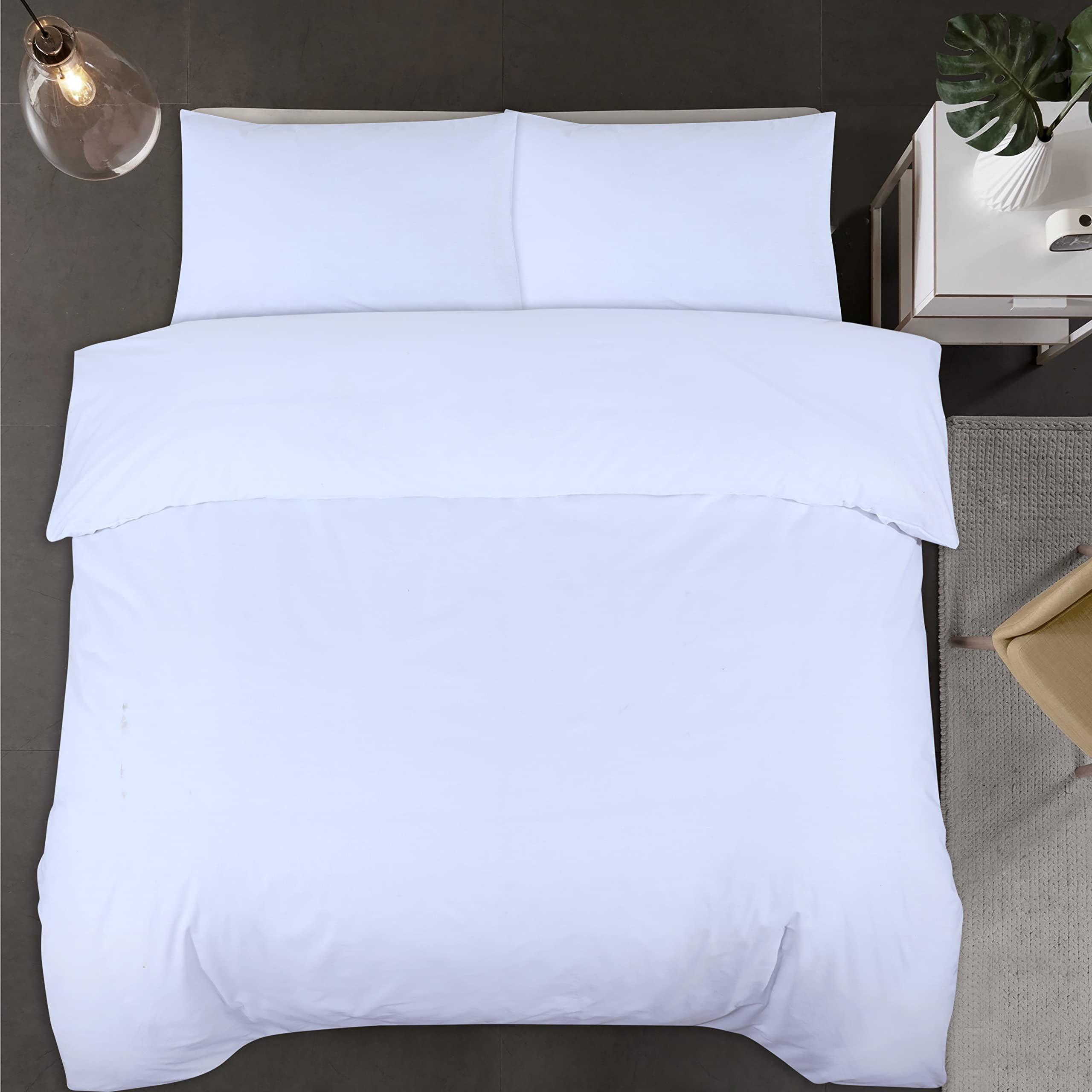 Belle Home White Super king Duvet Set With Matching Pillowcases Plain Dyed Quilt Cover Cases Bedroom Bedding & Linen Set