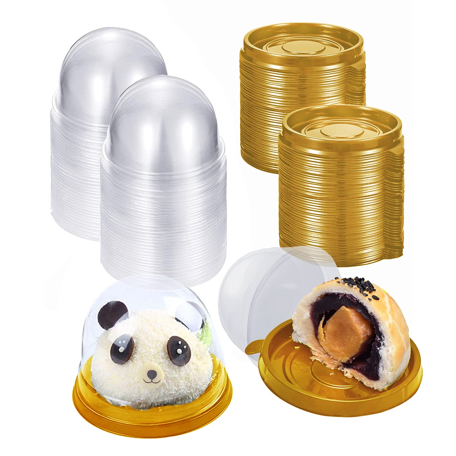 IBLUELOVER 50Pcs Mini Cake Box Clear Muffins Box Dome Cupcake Packing Boxes Single Individual Cupcake Container Mini Cookies Holder Fairy Cake Tray for Birthday Wedding Christmas Party,Cake Shop