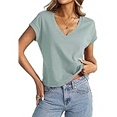 EasyGala Womens Cap Sleeve Crop Tops Cotton V Neck T Shirt Boxy Loose Fit Short Sleeves Tee Summer Fashion Clothes 2026