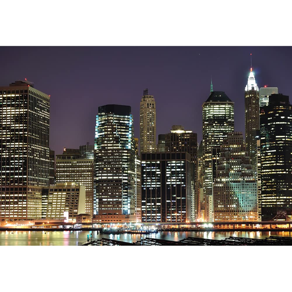 Aoihrraan 3x2m New York City Night View Backdrop Skyscraper Manhattan Skyline Hudson River Modern Urban Night Scene Photography Background Children Adults Artistic Portrait Photo Studio Props