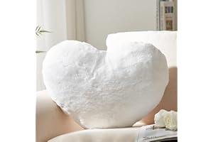 YRXRUS Heart Pillow, White Heart Pillows for Mother's Day, Love Pillow Gifts, 14X17 Inch Large Heart Shaped Pillows, Faux Rabbit Fur Coquette Room Decor Throw Pillows, Living, Bedroom