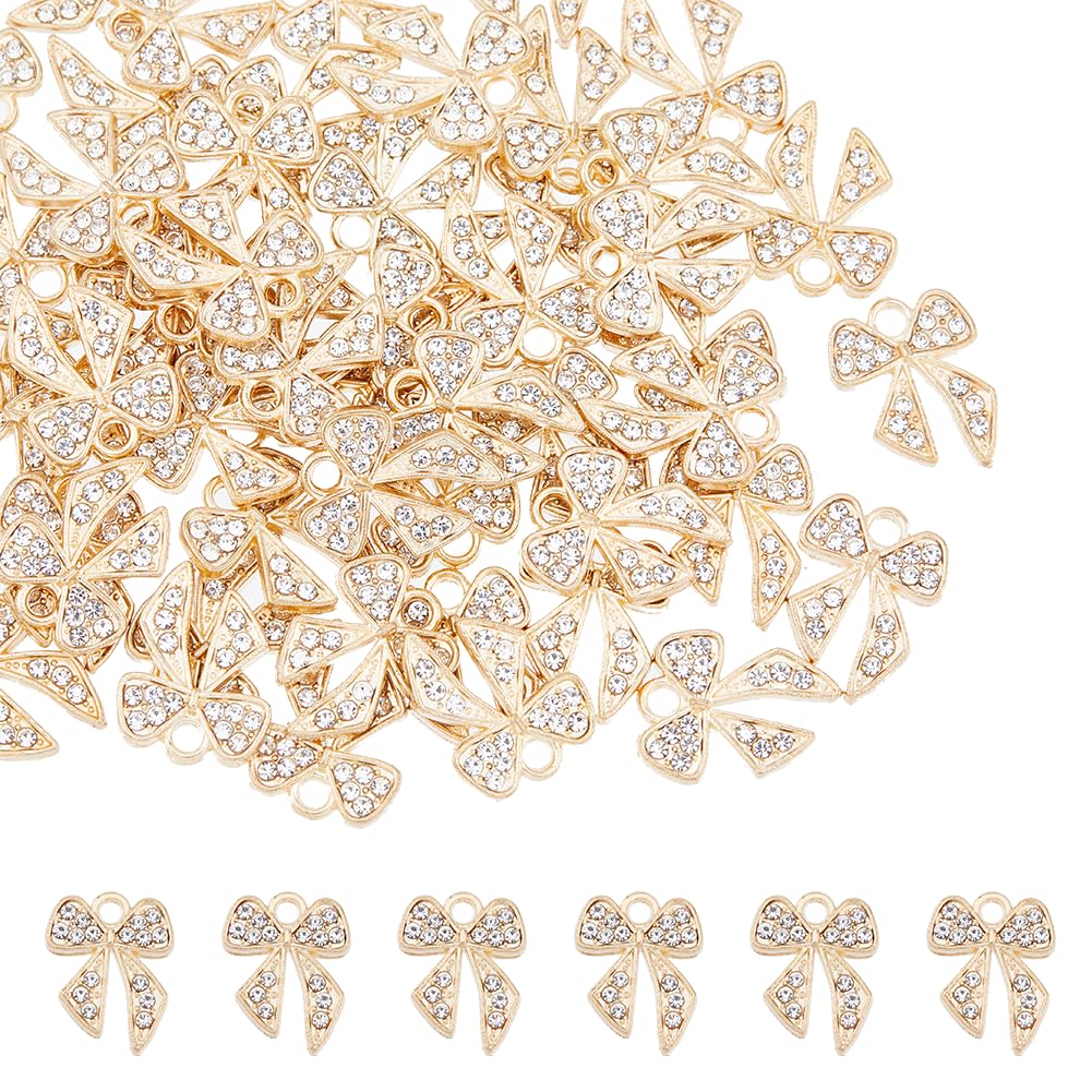 SUPERFINDINGS 60pcs Gold Bow Charms - Shiny Rhinestone Bowknot Cubic Zirconia Dangle Charms for Earrings DIY Making Crafting