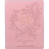 Find Rest Womens Devotional For Lasting Peace In A Busy Life - Pink Faux Leather Flexcover Gift Book Devotional w/Ribbon Mark