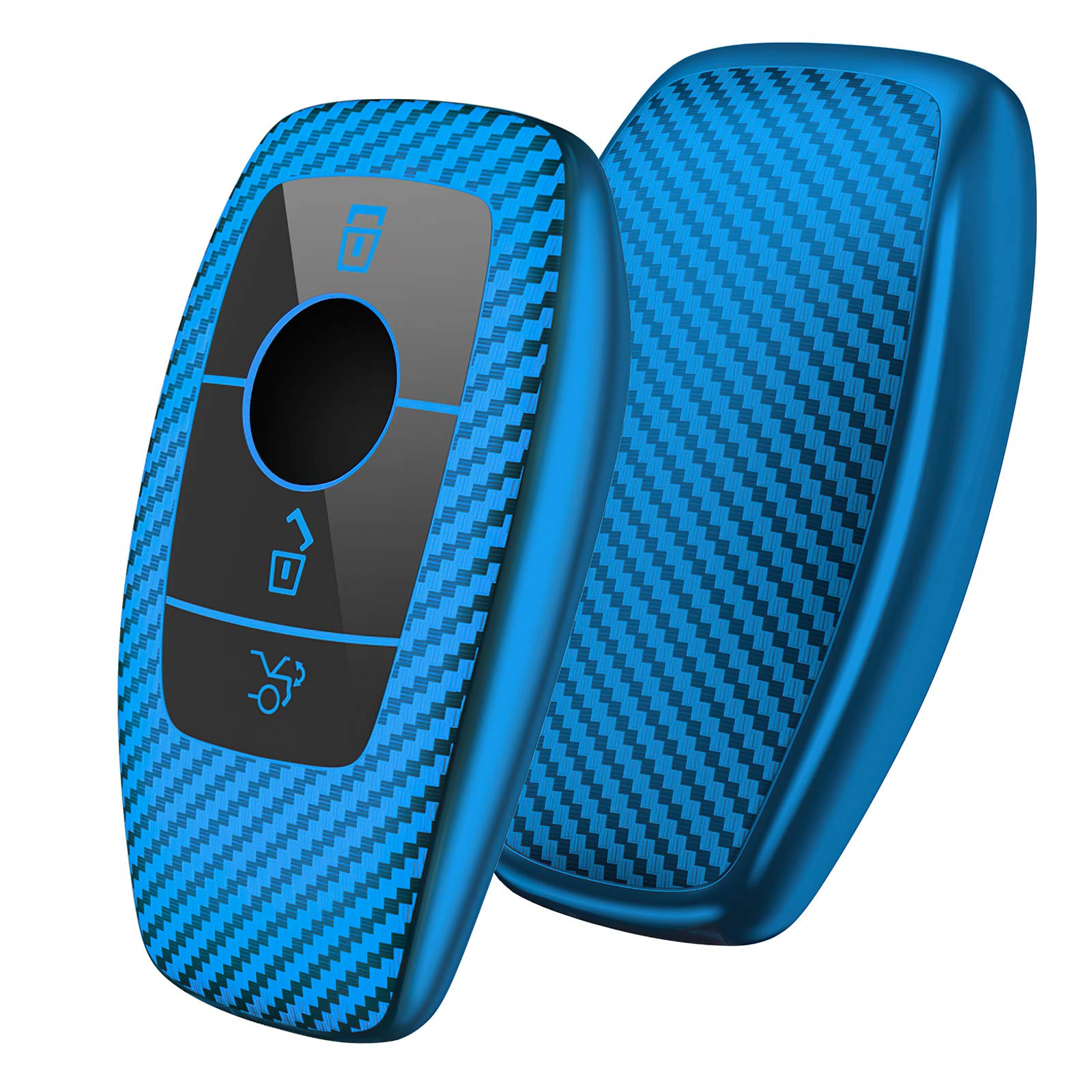 OATSBASF Car Key Cover Compatible with Mercedes Benz,Car Key Box for Benz E Class 2017 S 2018 (Blue-Stripe)