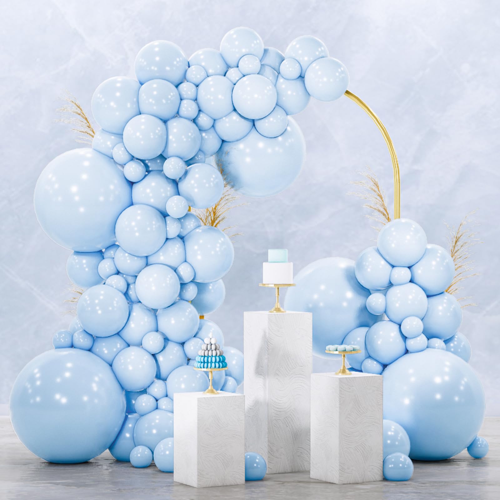 Photo 1 of PartyWoo Baby Blue Balloons 142 pcs Different Sizes of 18 12 10 5 Inch Light Pastel Sky Aqua Blue Balloon Arch Kit Garland for Graduation Baby Shower Gender Reveal Party Decorations Blue-Q13