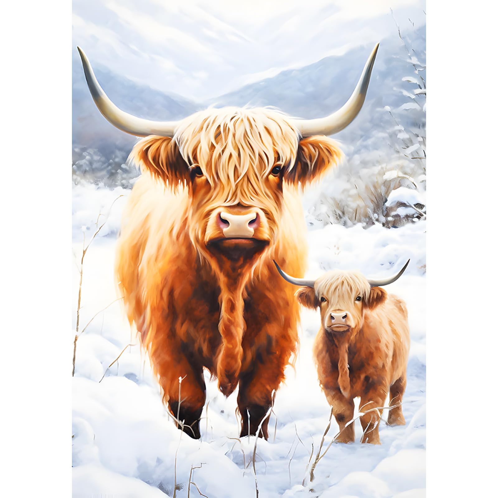 AIRDEA 5D Highland Cow Diamond Art Painting Kits, Cow Snow DIY Full Drill Crystal Rhinestone Painting Art Kits, Embroidery Painting Art Picture Crafts for Home Wall Decor 30x40cm