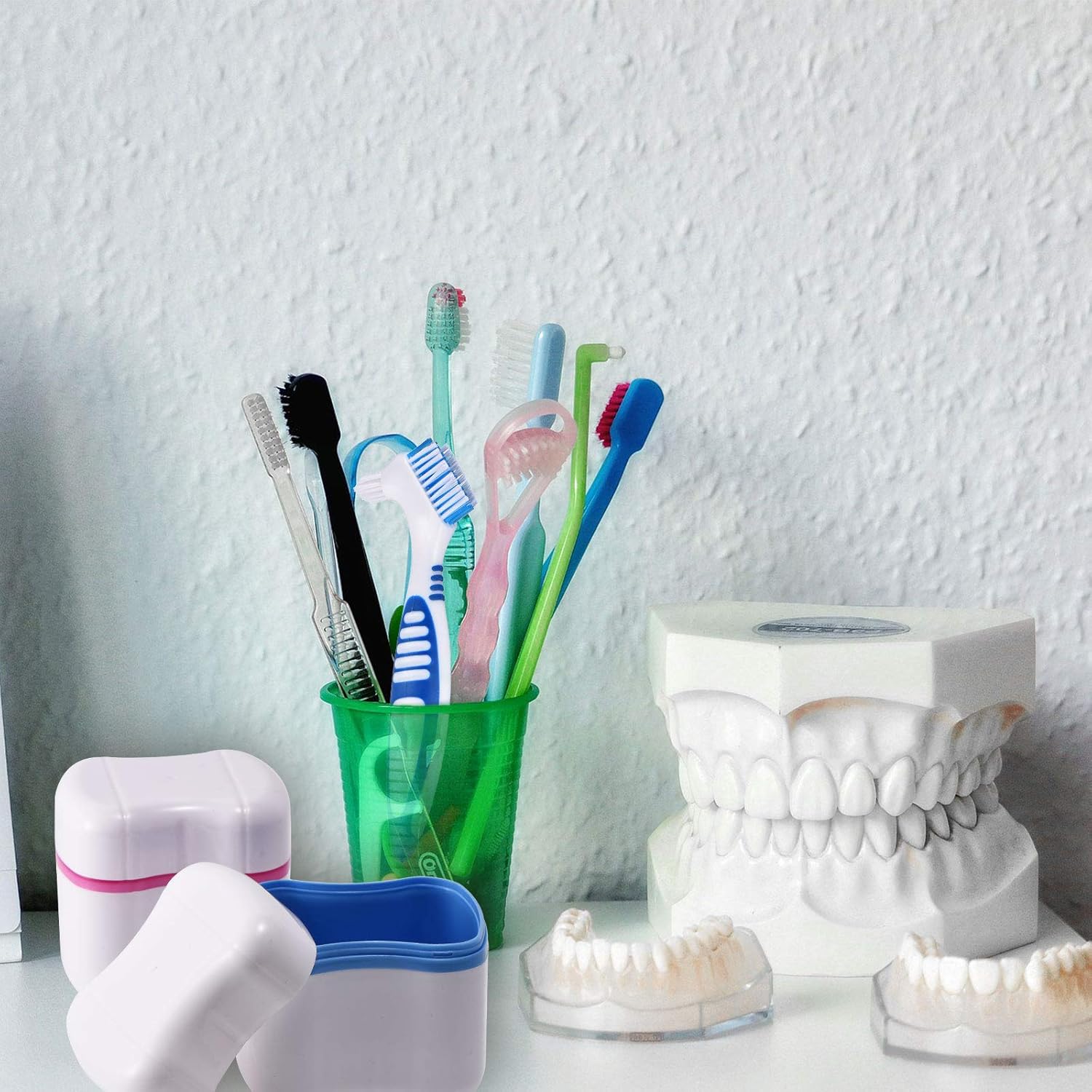 2 Denture Bath Cases with 2 Denture Cleaner Brushes Denture Cups Denture Boxes Bath Dentures Container with Basket Denture Holder Denture Brush Retainer Case for Travel Retainer Cleaning: Health & Personal Care