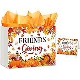 13’’ Large Friendsgiving Gift Bag with Card and Tissue Papers, Friendsgiving Decorations, Thanksgiving Gift Bag, Thanksgiving Party Decorations, Handles Floral Design for Fall Friendsgiving Party