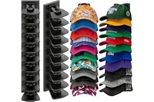 Double Capacity Hat Organizer for Baseball Caps 2 Packs - 40 Cap Storage, Hat Rack for Wall, Strong Adhesive Hat Storage Disp